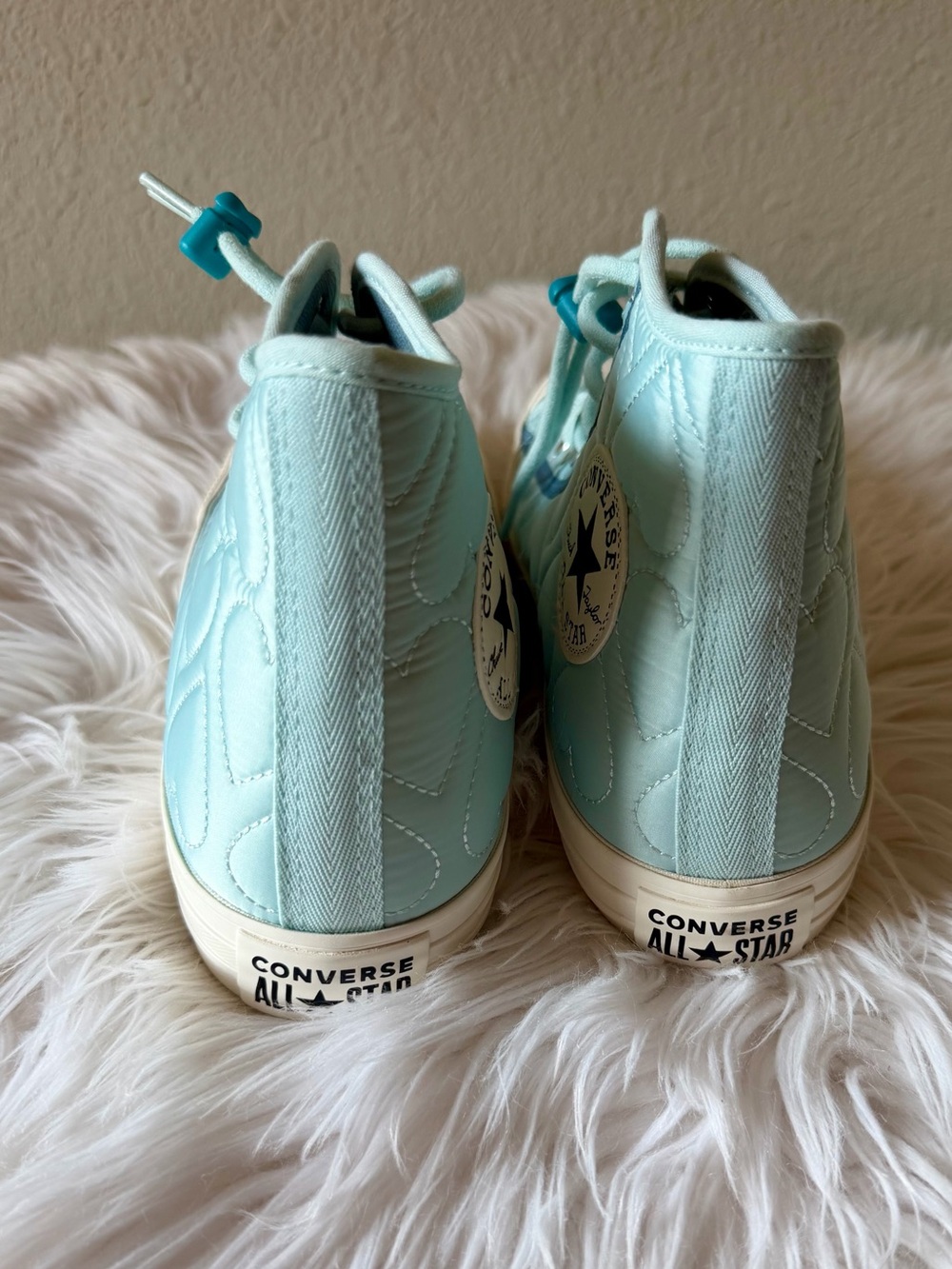 Converse Chuck Taylor Blue All Star Lift High Top Heart Quilt Sneakers - Picture 5 of 6